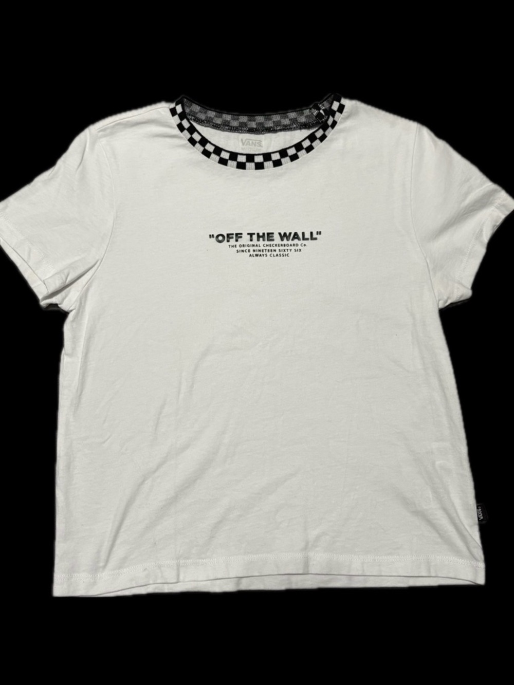 Vans White Tee with Black Checker Trim